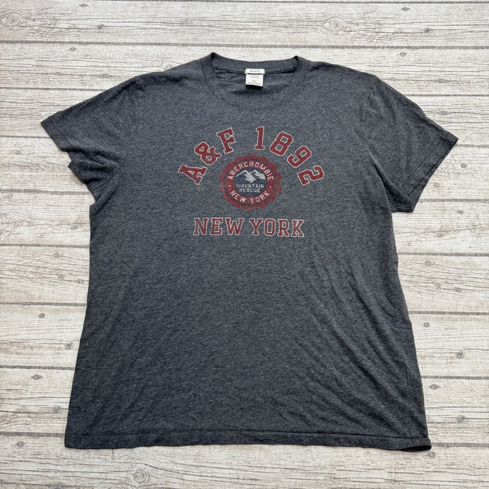Abercrombie & Fitch T-Shirt Men's XL Gray Muscle Fit Mountain Rescue Streetwear
